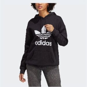 NEW Adidas Adicolor Trefoil Hoodie sweatshirt womens XS Originals Black white